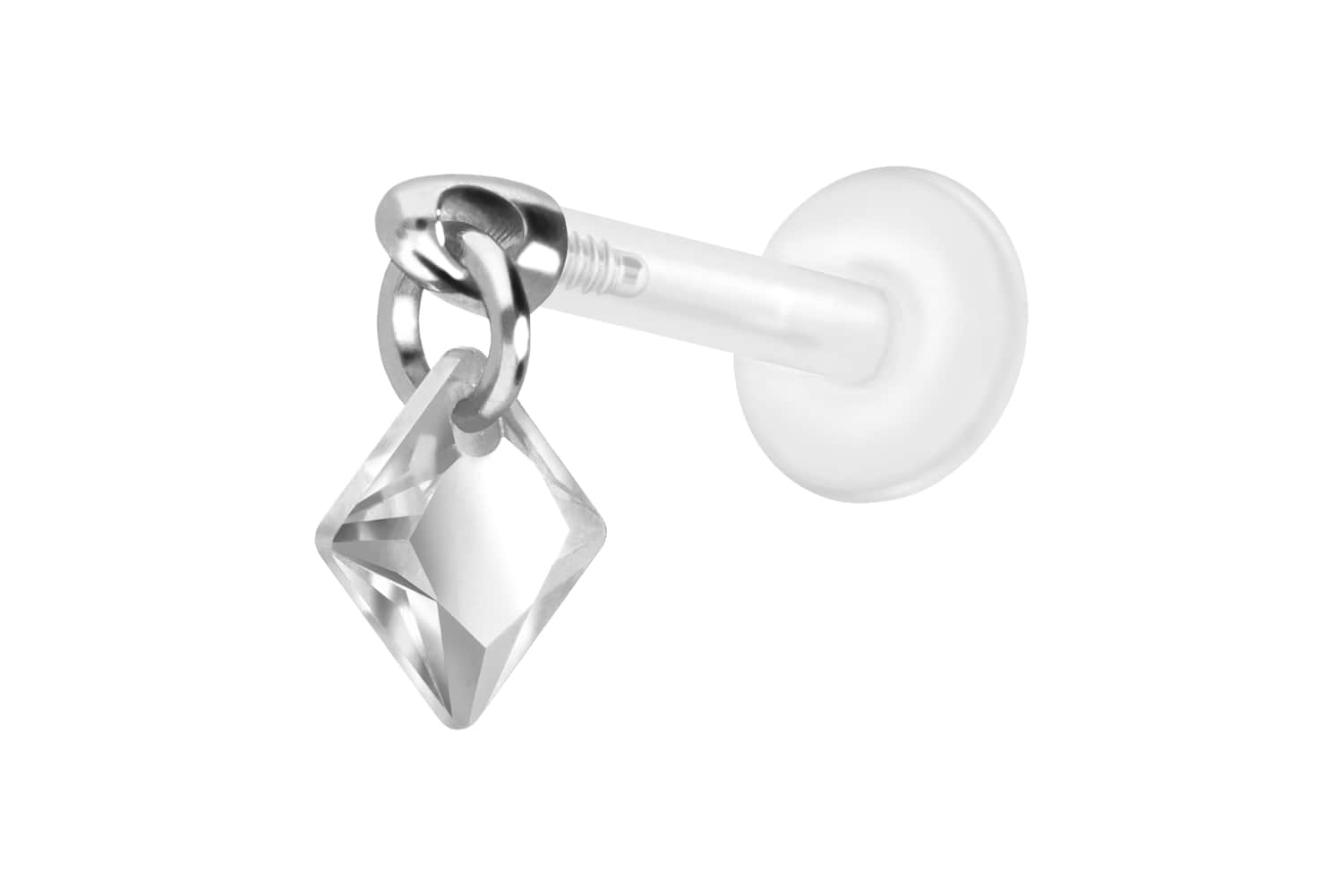 PTFE Labret Piercing mit Innengewinde + Titan-Aufsatz KRISTALLQUADRAT
